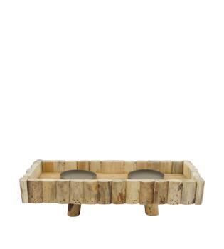 Pillar candle holder rectangular historic wood 38x16x10cm - Natural