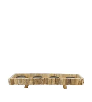 Pillar candle holder rectangular historic wood 58x16x10cm - Natural