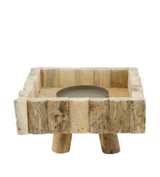 Pillar candle holder square historic wood 18x18x10cm - Natural