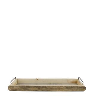 Tray rectangular historic wood with handle 56x18x7.5cm - Natural