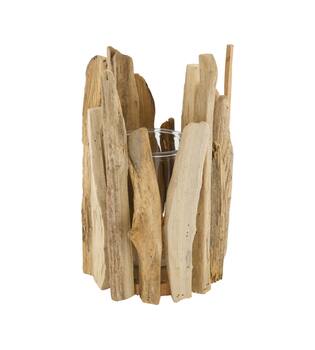 Lantern historic wood with glass 17x17x28cm - Natural