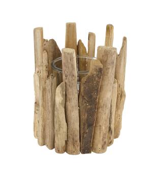 Lantern historic wood with glass 17x17x20cm - Natural