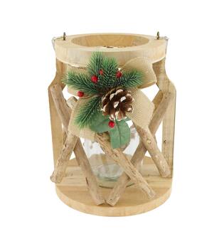 Lantern historic wood with glass 23.5x23.5x28cm - Natural
