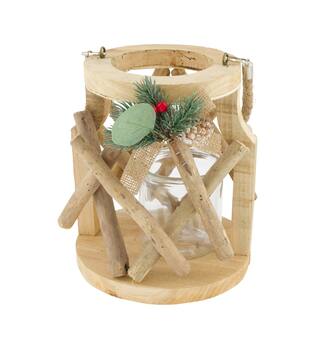 Lantern historic wood 20.5x20.5x23.5cm - Natural