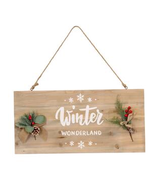 Sign winter wonderland historic wood with hanger 58x28x1.5cm - Natural