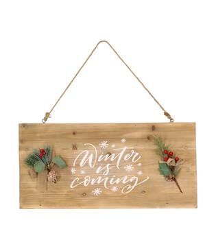 Sign winter is coming historic wood with hanger 58x28x1.5cm - Natural