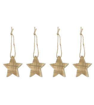 Bundle star historic wood with hanger 10x1.5x10cm 4pc - Natural