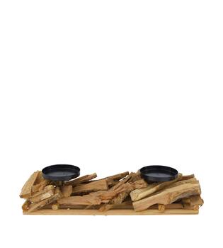 Pillar candle holder rectangular poplar wood 38x13x9cm - Natural