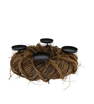 Pillar candle holder round willow wood 35x35x13.5cm - Brown