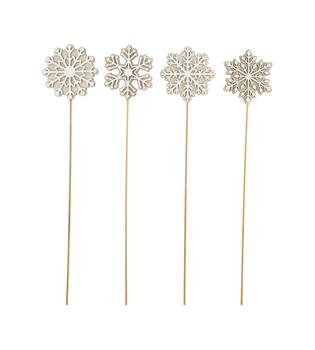 Figurine snowflake poplar wood on stick 8x0.8x58cm 12pc A4 - White