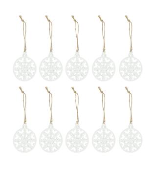 Hanger snowflake poplar wood bundle 8x0.5x10cm 10pc - White