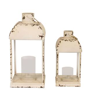 Lantern metal with glass 22.5x22.5x46.5cm S2 - White
