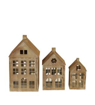 Lantern house metal with glass 24x24x43cm S3 - Brown