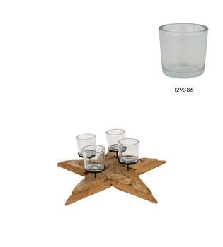 Pillar candle holder star erosion wood 78x78x14cm - Natural