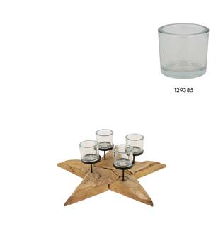 Pillar candle holder star erosion wood 58x58x12cm