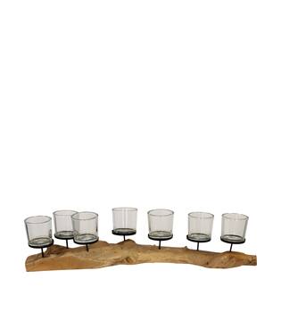 Pillar candle holder erosion wood 110x22x18cm - Natural