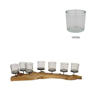 Pillar candle holder erosion wood 110x22x18cm - Natural