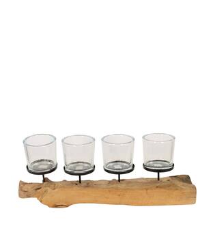Pillar candle holder erosion wood 70x15x15cm - Natural