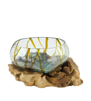 Root teak wood with glass 33x22x20cm - Brown