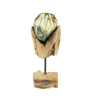 Root teak wood with glass 20x20x38cm - Brown