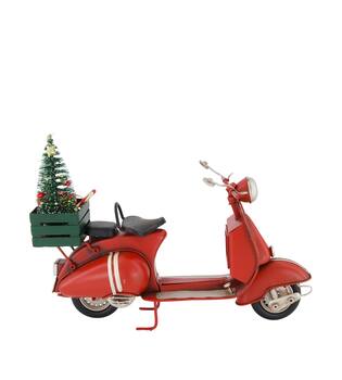 Figurine santa scooter metal 27x10x17.5cm - Red
