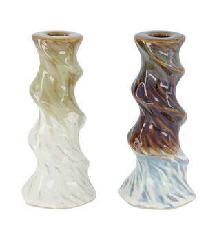 Dinnercandle holder ceramic 8x8x18cm 2 colours