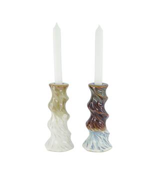 Dinnercandle holder ceramic 8x8x18cm 2 colours