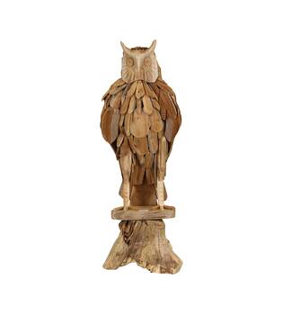Statue owl teak wood on stand 35x32x100cm Natural