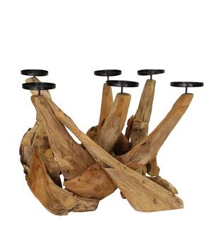 Pillar candle holder teak wood square 67x48x48cm Natural