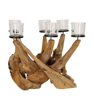 Pillar candle holder teak wood square 67x48x48cm Natural