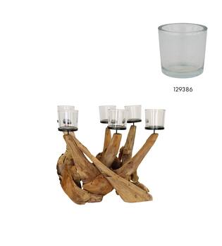 Pillar candle holder teak wood square 67x48x48cm Natural
