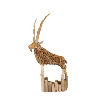 Statue mountain goat teak wood 100x40x188cm Natural
