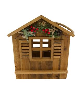 Lantern chalet historic wood with glass 39x26x41cm Natural