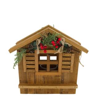 Lantern chalet historic wood with glass 36x21x35cm Natural