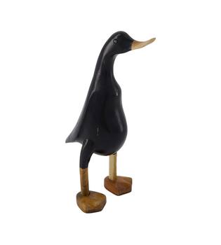 Statue duck teak with bamboo 10.5x14x24.5cm - Black