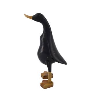 Statue duck teak with bamboo 10.5x14x24.5cm - Black