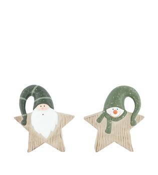 Figurine père Noël et bonhomme de neige terre cuite 17x7x19cm vert gris 2 variantes