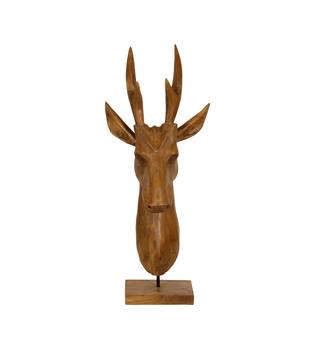 Standbeeld hert teakhout op staander 30x30x74cm natuurlijk