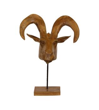 Statue goat teak wood on stand 43x39x62cm