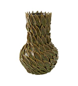 Vaas blad keramiek d20h32cm groen bruin