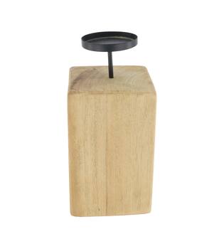Pillar candle holder teak wood square 12x12x27cm Natural