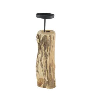 Pillar candle holder teak wood round d9h38cm Natural