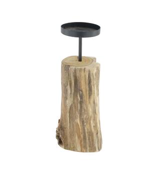 Pillar candle holder teak wood round d9h28cm Natural