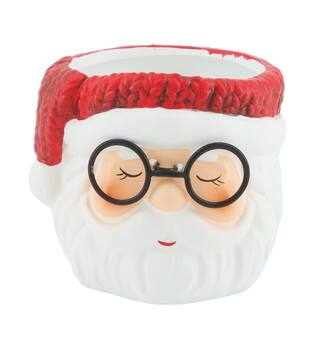 Plantenbak sneeuwpop met glazen keramiek d8.2h7cm rood wit