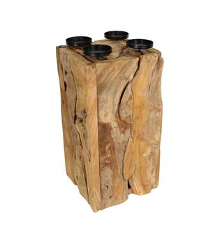 Pillar candle holder erosion wood 28x28x58cm