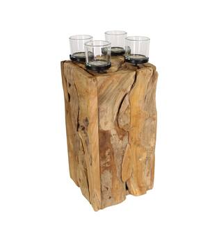 Pillar candle holder erosion wood 28x28x58cm