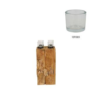 Pillar candle holder erosion wood 28x28x58cm