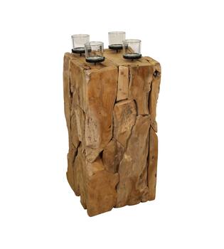 Pillar candle holder erosion wood 38x38x78cm