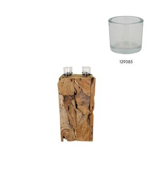 Pillar candle holder erosion wood 38x38x78cm