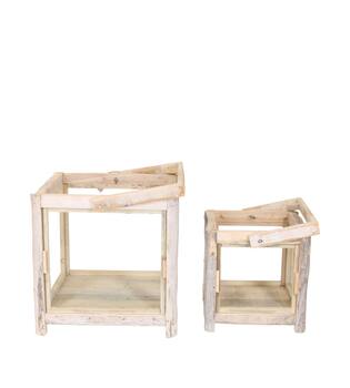 Lantern square poplar wood with glass 38x38x57cm S2 - White